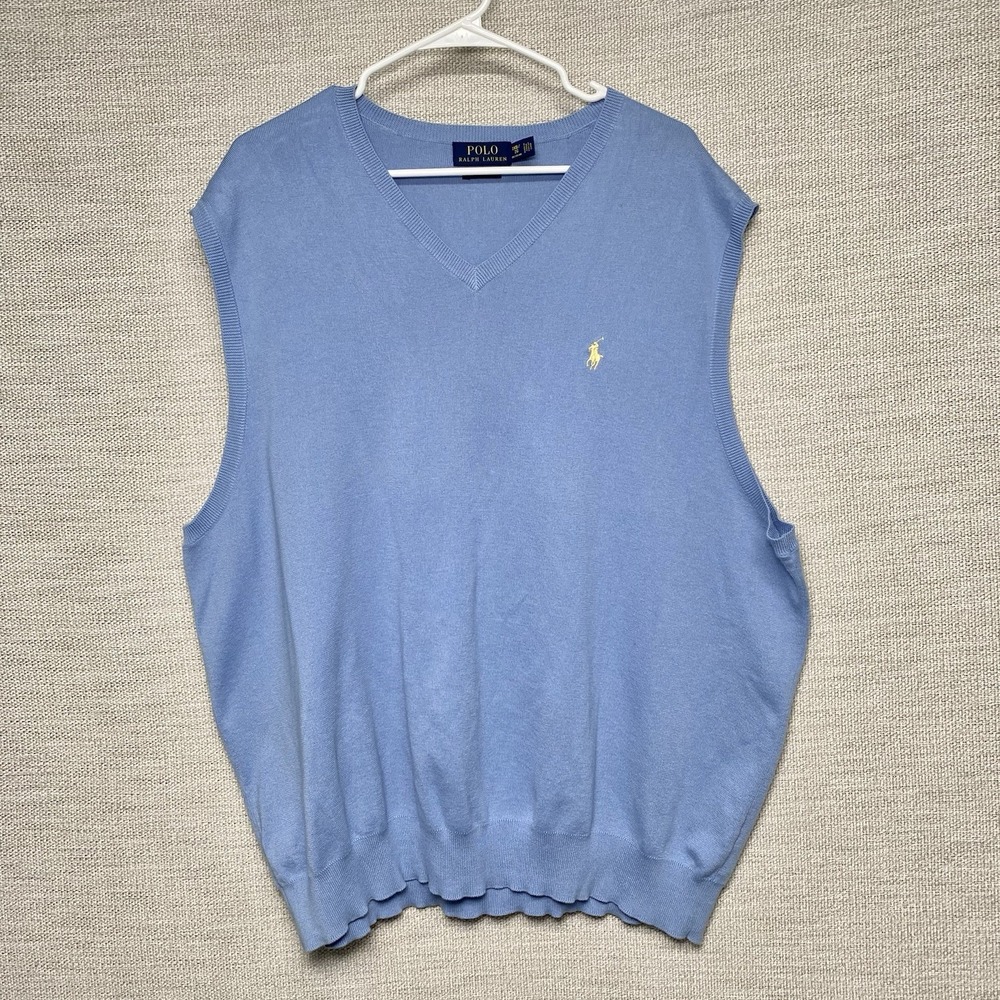 Polo Ralph Lauren Vest 2XB Mens V Neck Pima Cotton Light Blue Preppy